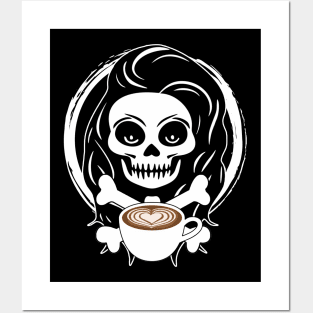 Barista Skull and Coffee Cup White Logo Posters and Art